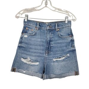 Zara The 90's Bermuda Blue Denim Distressed Shorts 0